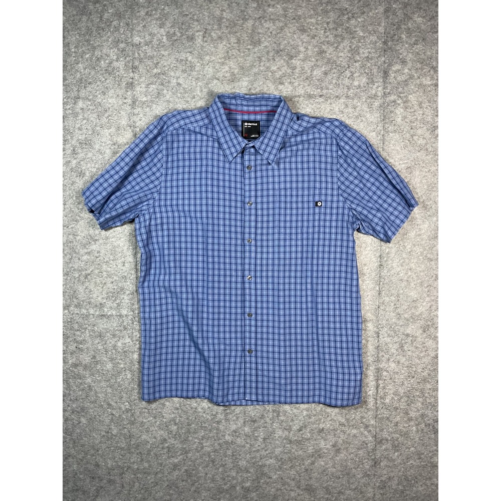 Marmot Men's Plaid Short Sleeve Button Up Shirt Size XXL Blue Outdoor Casual